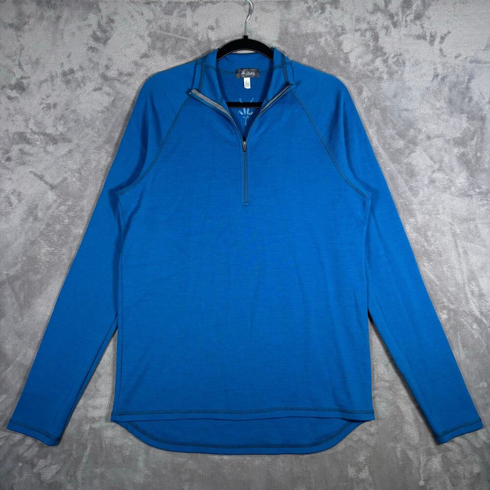 Ibex Merino Wool Base Layer Quarter Zip Pullover Men’s L Blue USA Made